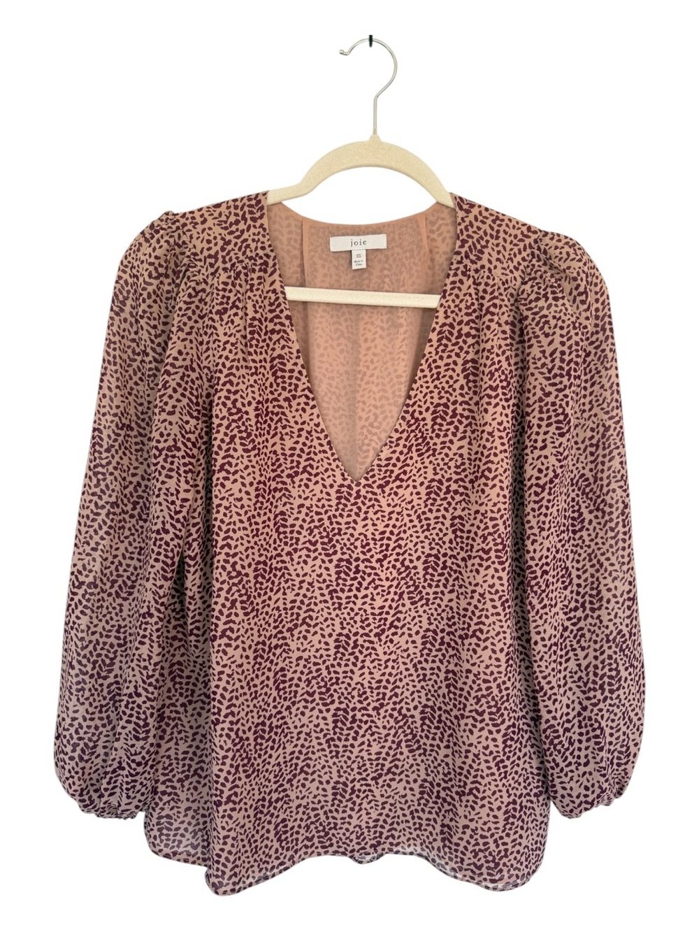 Joie Dusty Mauve Printed V-Neck Puff Sleeve Blouse